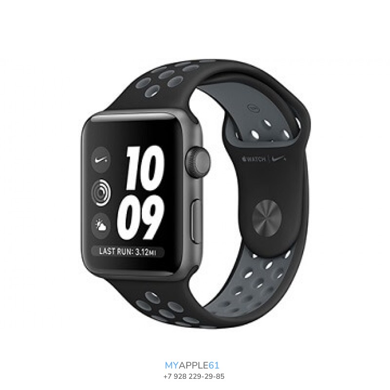 Apple Watch Nike+ 42 мм, алюминиевый корпус серый космос, спортивный ремешок Nike чёрный-холодный серый